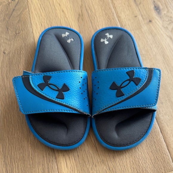 Under Armour Kids Blue and Gray Slide Sandals - Picture 1 of 3